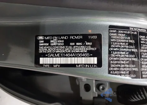 2004 Land Rover Range Rover Hse из США, поврежденный, VIN SALME11464A156465